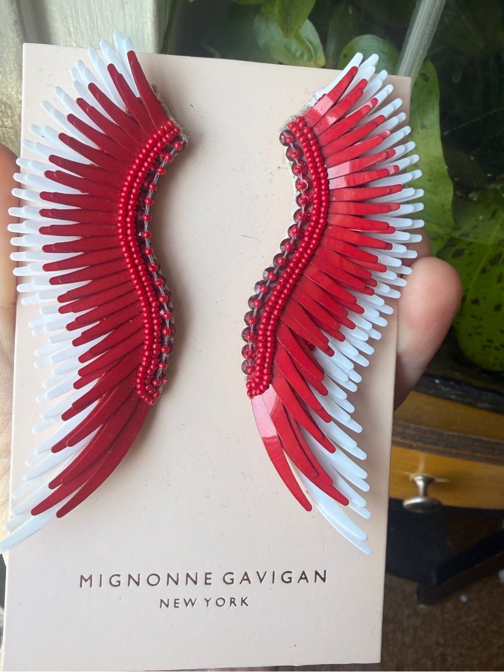 Mignonne Gavigan Red & White Madeleine Wing Earrings - retail $250